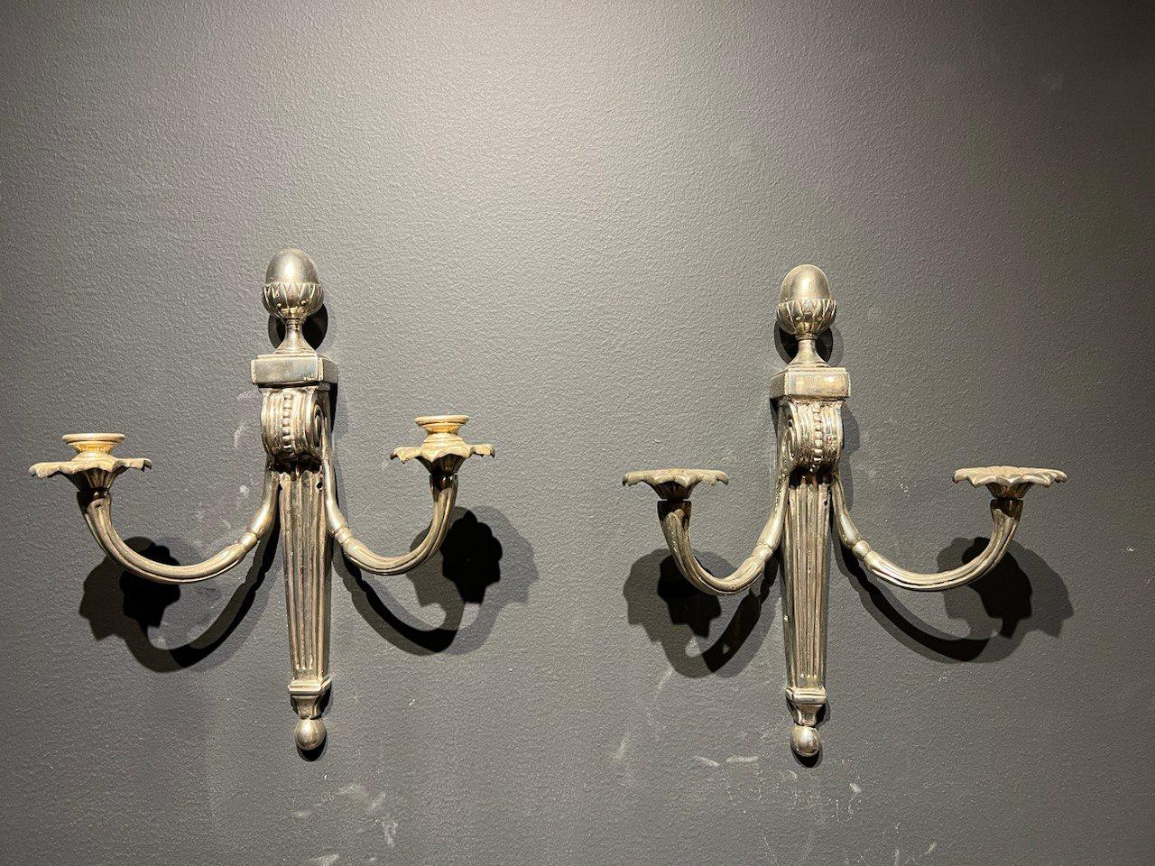 Mid-20th Century 1930's French Silver Plate Bronze Sconces For Sale