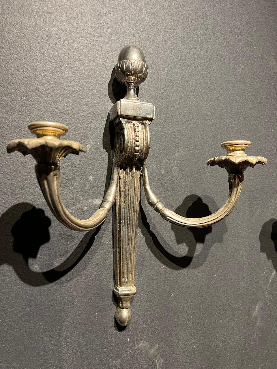 1930's French Silver Plate Bronze Sconces For Sale 1