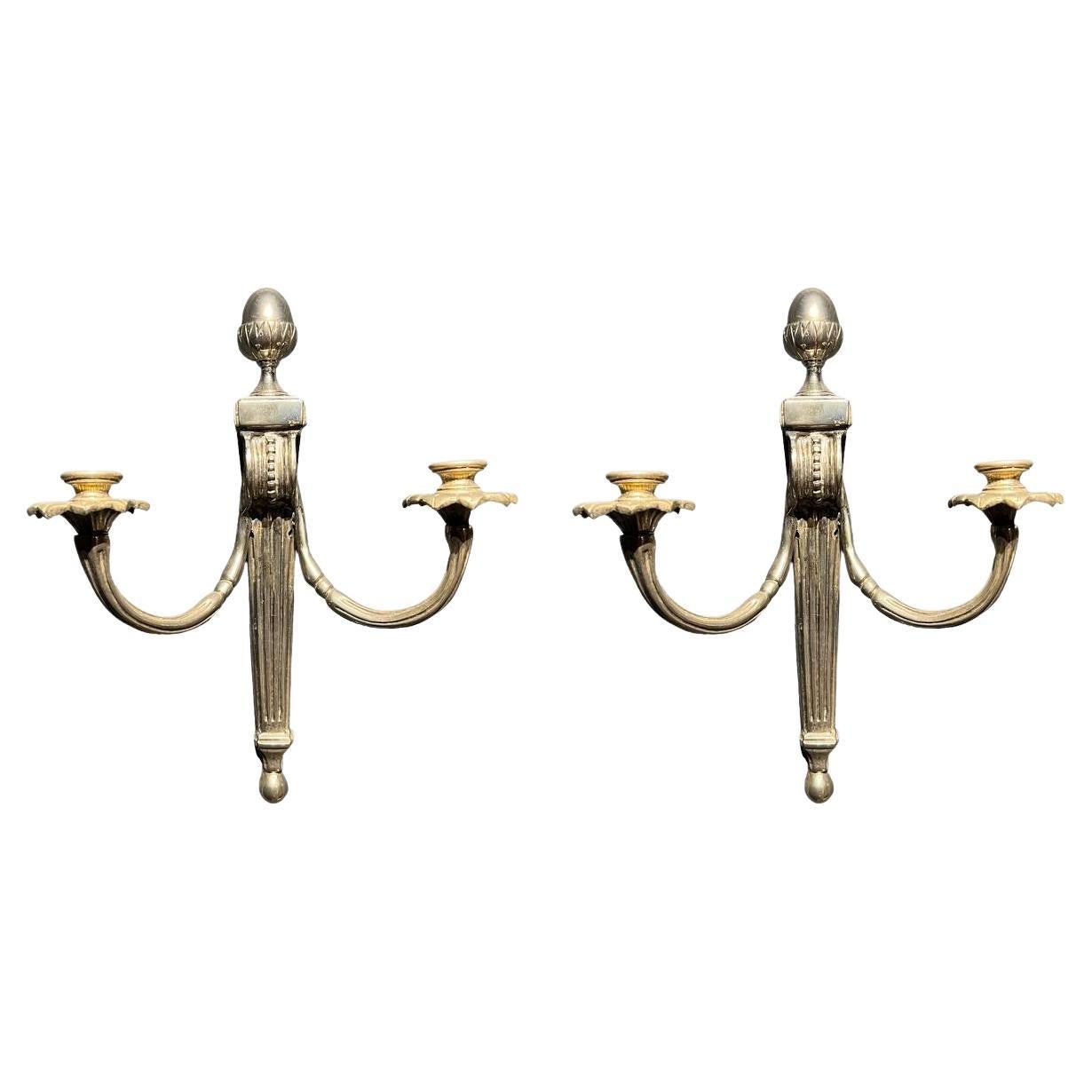 1930's French Silver Plate Bronze Sconces For Sale