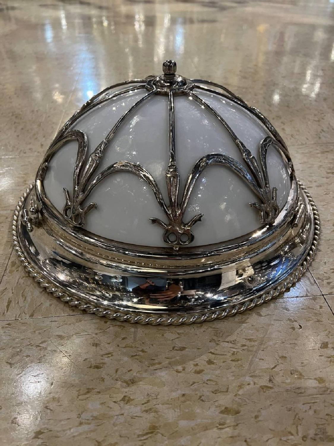 Regency 1930s French Silver Plated Light Fixture For Sale