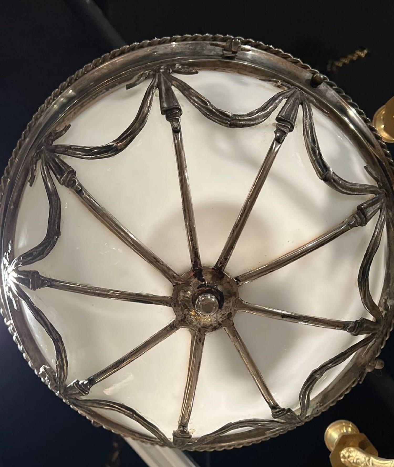1930s French Silver Plated Light Fixture In Good Condition For Sale In New York, NY