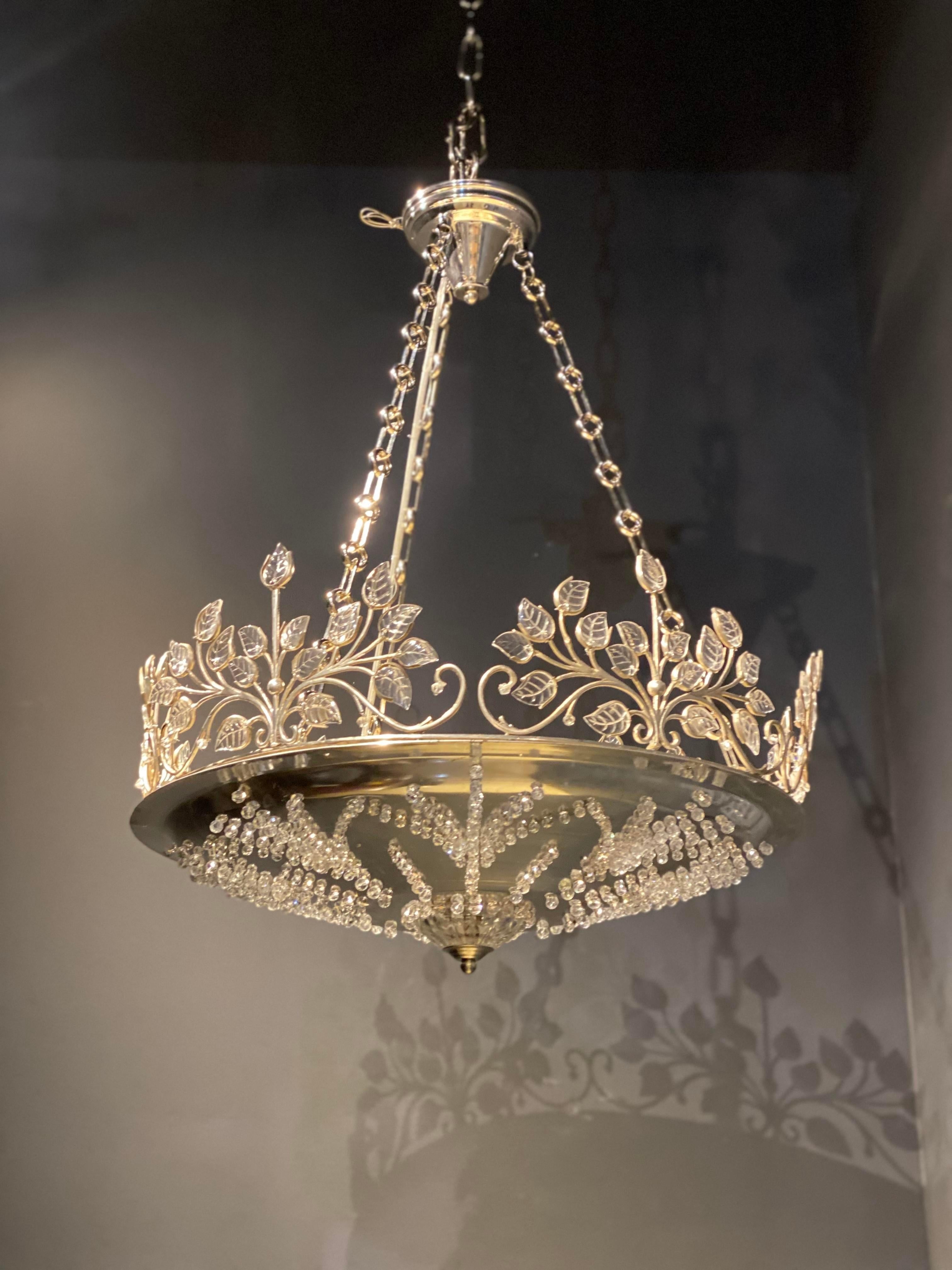 1930's French Silver Plated Light Fixture  In Good Condition For Sale In New York, NY