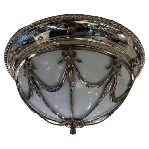 1930s French Silver Plated Light Fixture For Sale