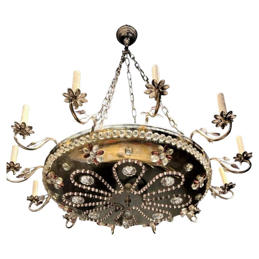 1930’s French Silver Plated Light Fixture with amethyst crystals For Sale