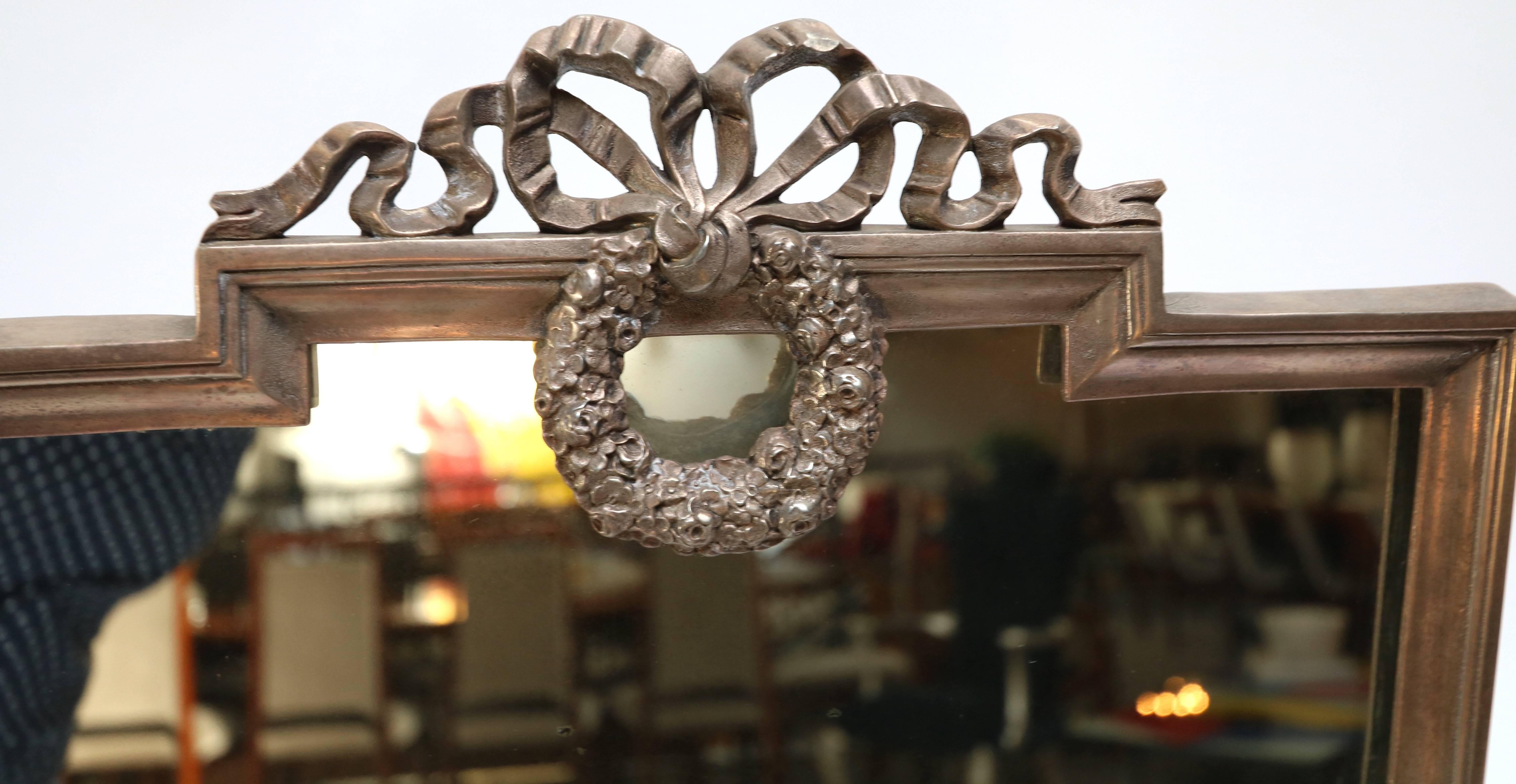 1930s, French, Silver Plated Vanity Mirror In Good Condition For Sale In Los Angeles, CA