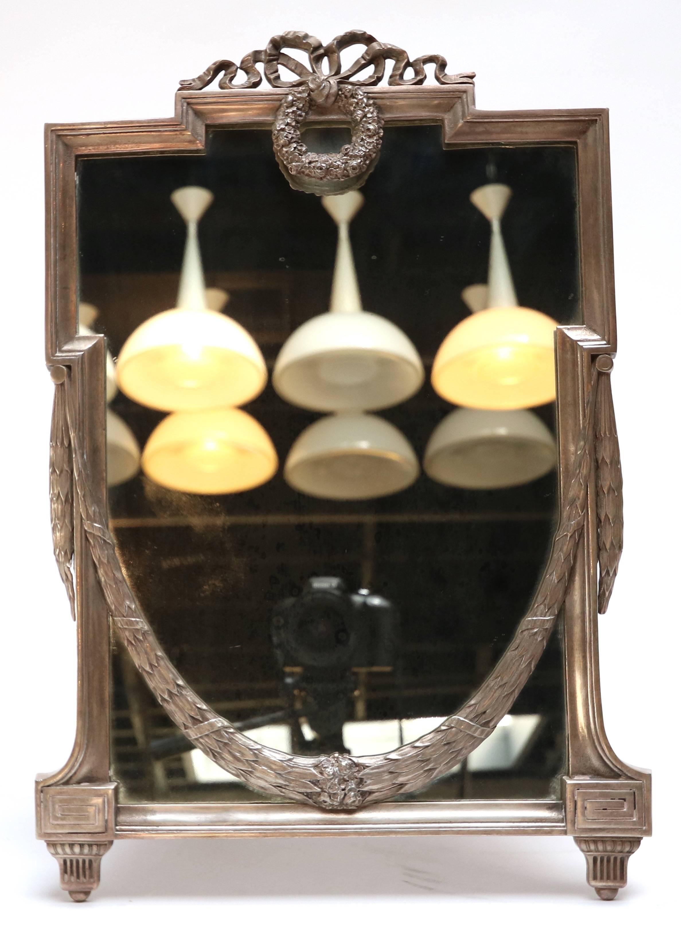 Metal 1930s, French, Silver Plated Vanity Mirror For Sale
