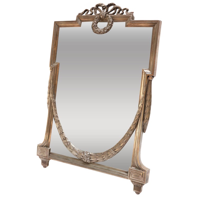 1930s French Silver Plated Vanity Mirror For Sale at 1stdibs