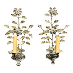 1930s French Silvered Metal and Crystal Sconces