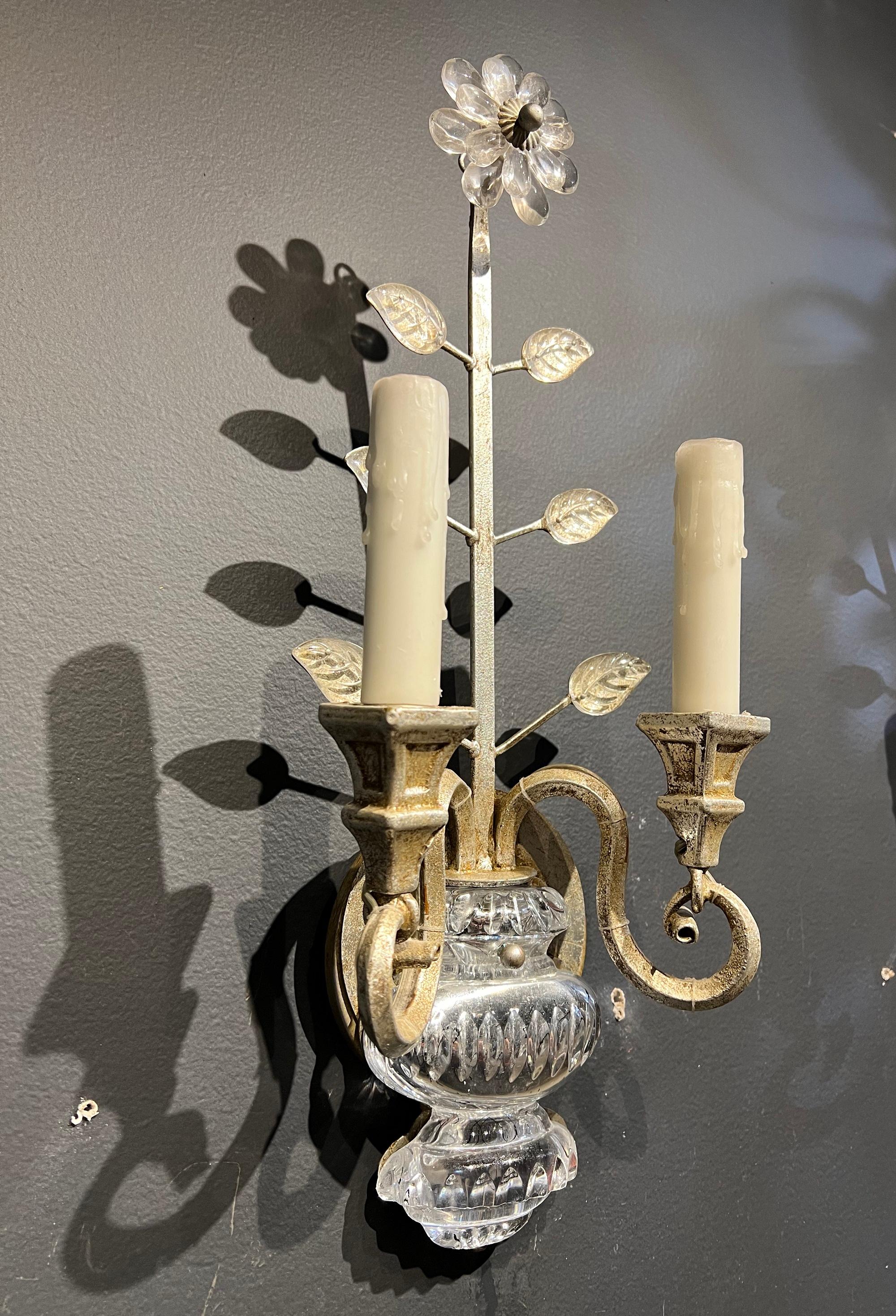 French Provincial 1930s French Silvered Metal Sconces For Sale