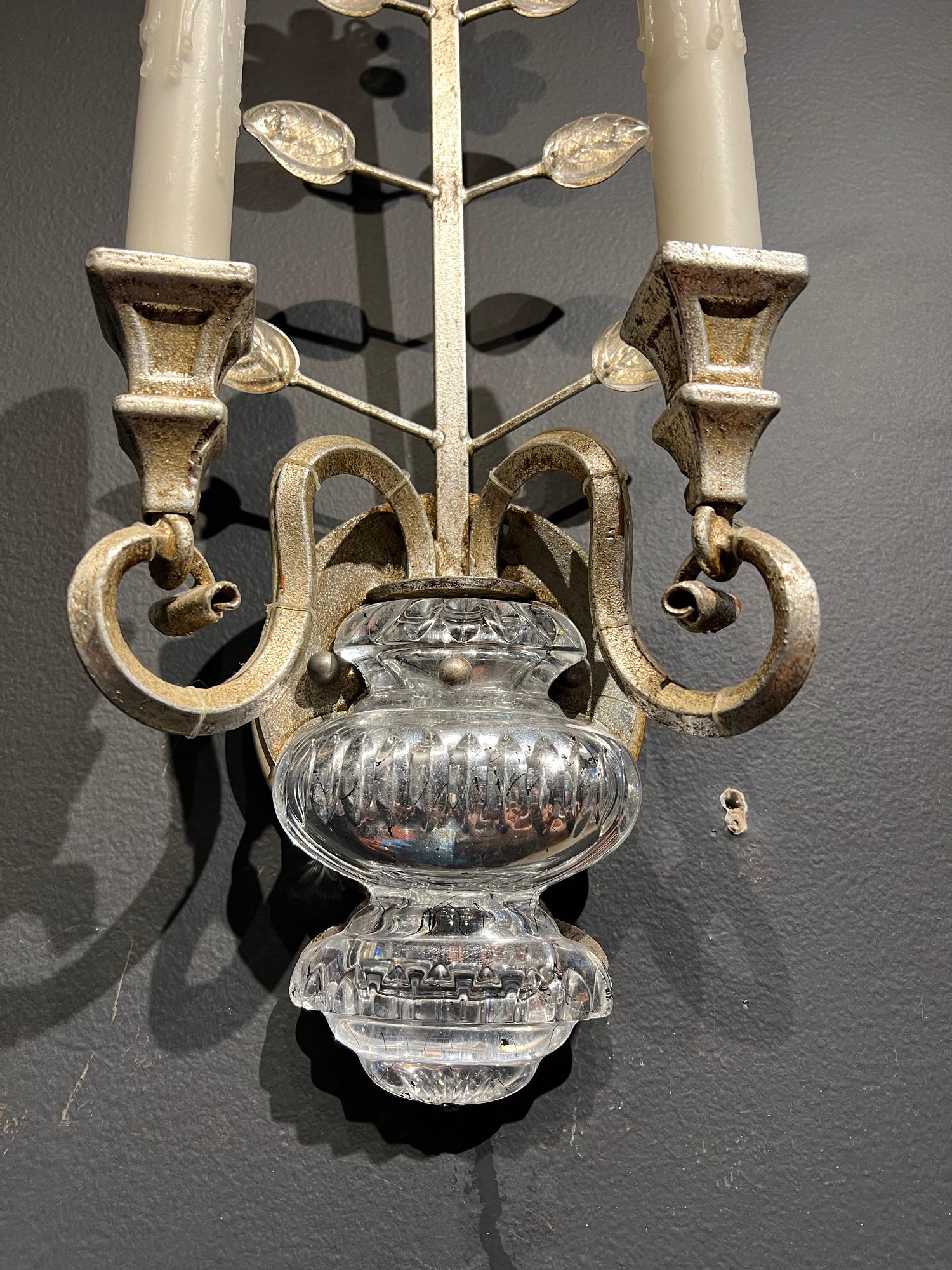Plated 1930s French Silvered Metal Sconces For Sale