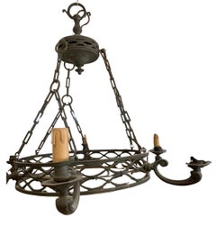 1930s French six branch wrought iron chandelier