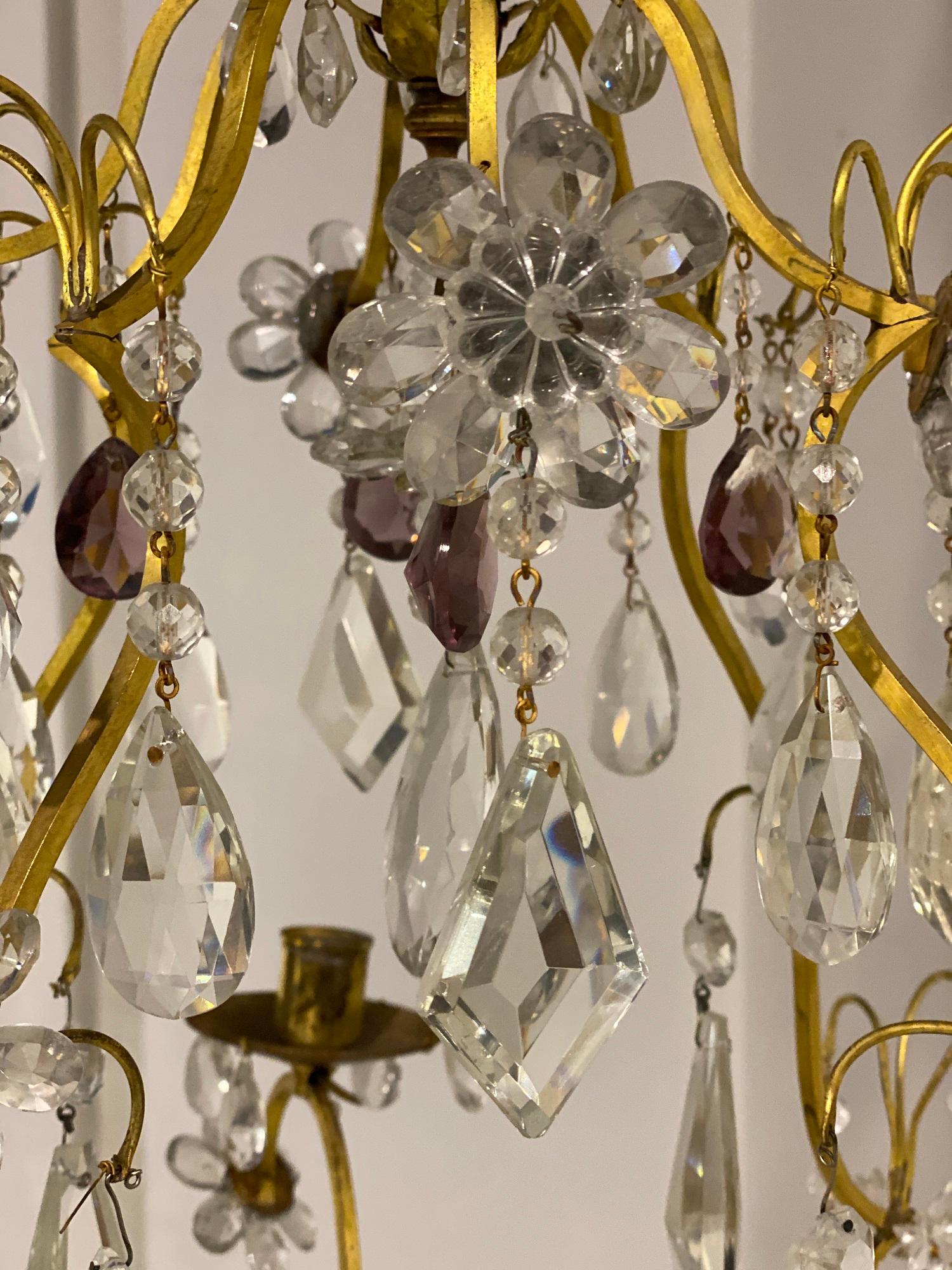 French Provincial 1930s French Small Bagues Crystal Chandelier For Sale