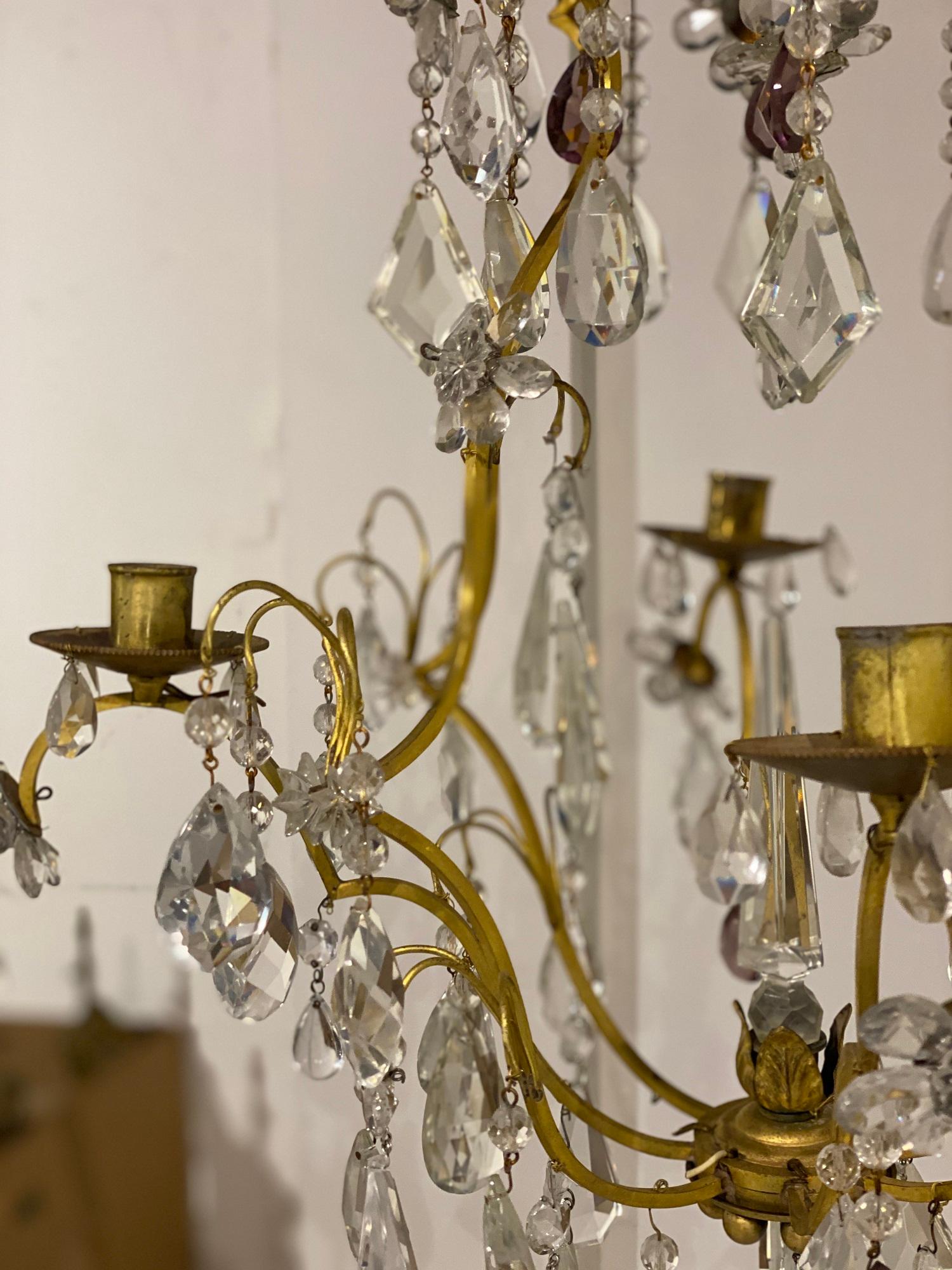 1930s French Small Bagues Crystal Chandelier In Good Condition For Sale In New York, NY