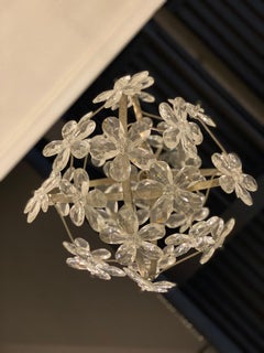 1930s French Small Crystal Flower Light Fixture