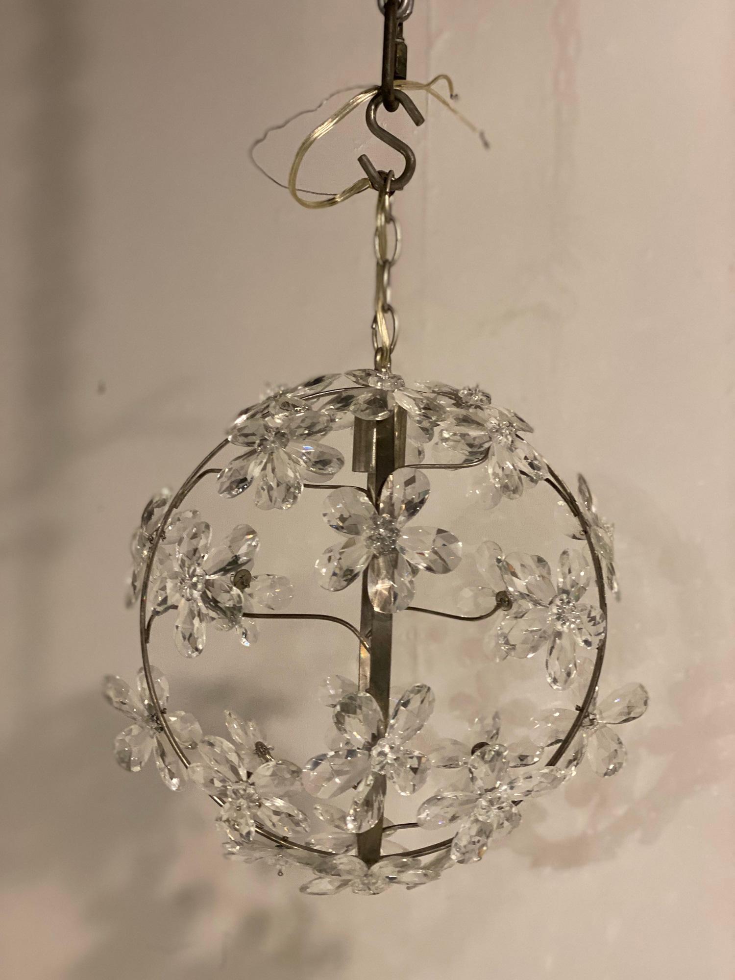 French Provincial 1930s French Small Crystal Flower Light Fixture For Sale