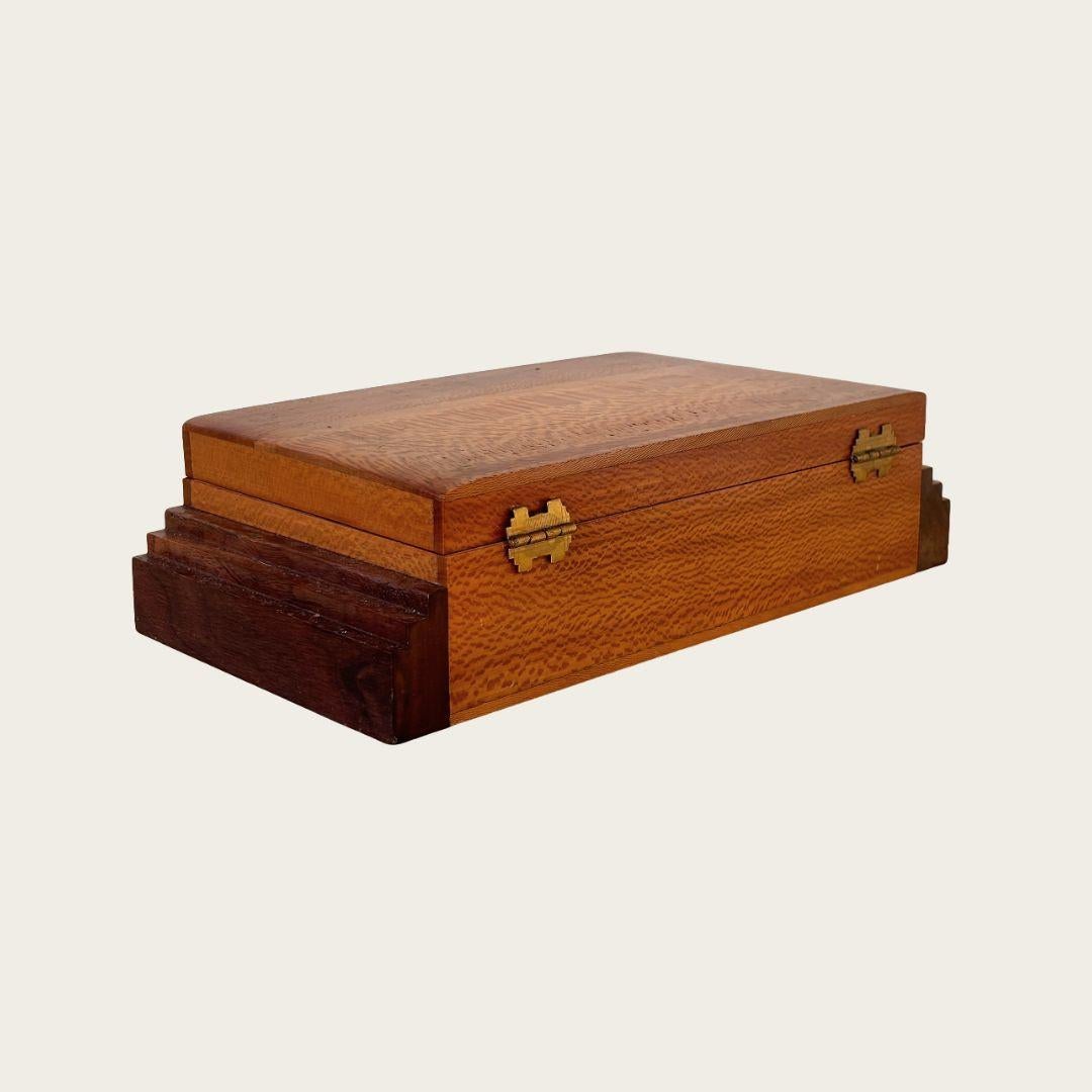 1930s, France. This Art Deco box showcases the beauty of solid birdseye maple, featuring distinctive stepped detailing. The wood's grain patterns create visual depth and character.