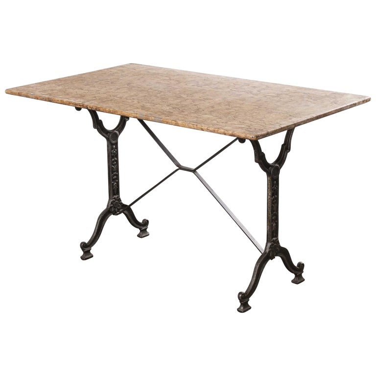 1930s French Stone Top Café Bistro Cast Iron Table For Sale