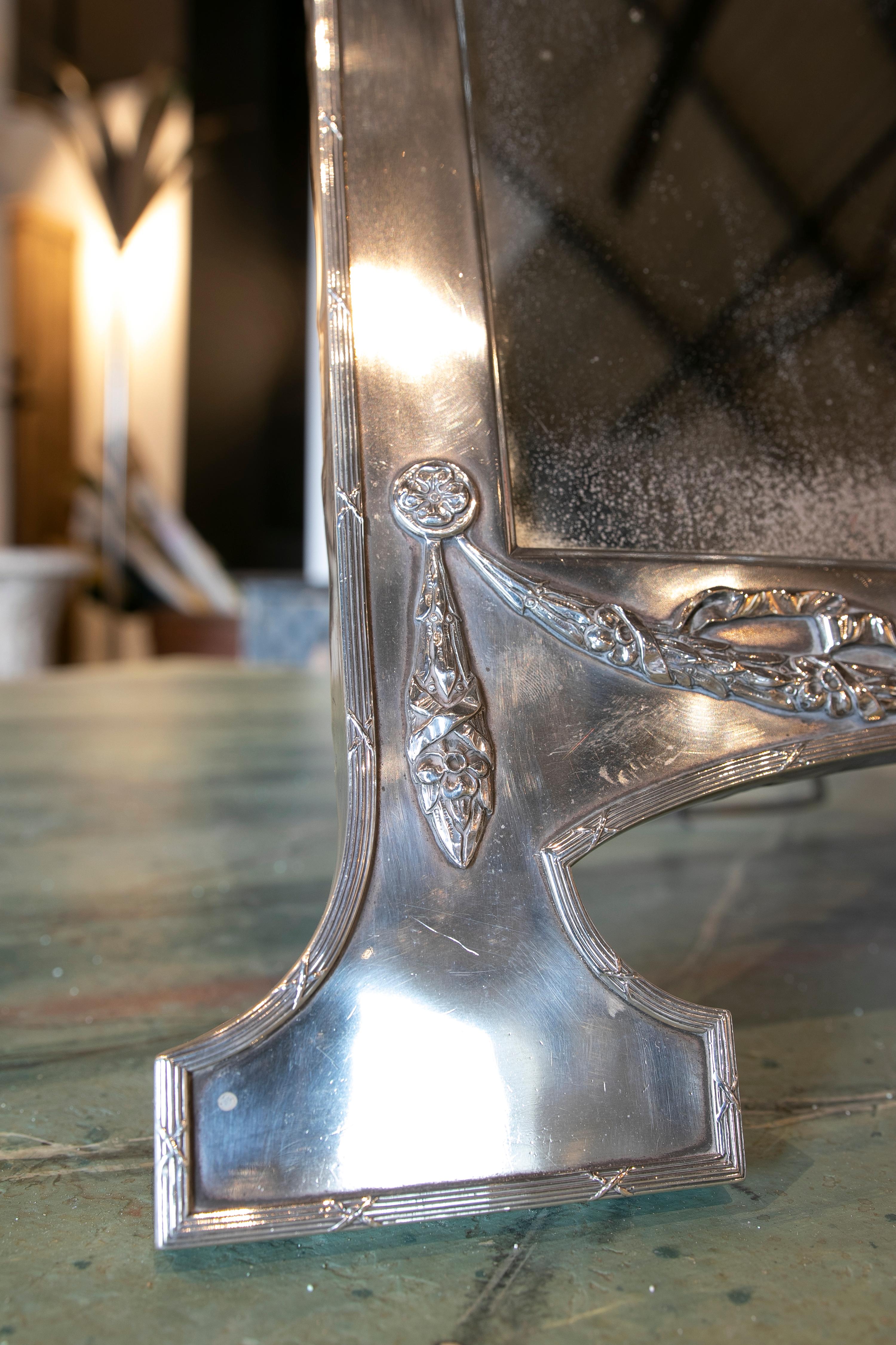 1930s French Table Mirror in Silver Plated Metal with Wooden Back 7