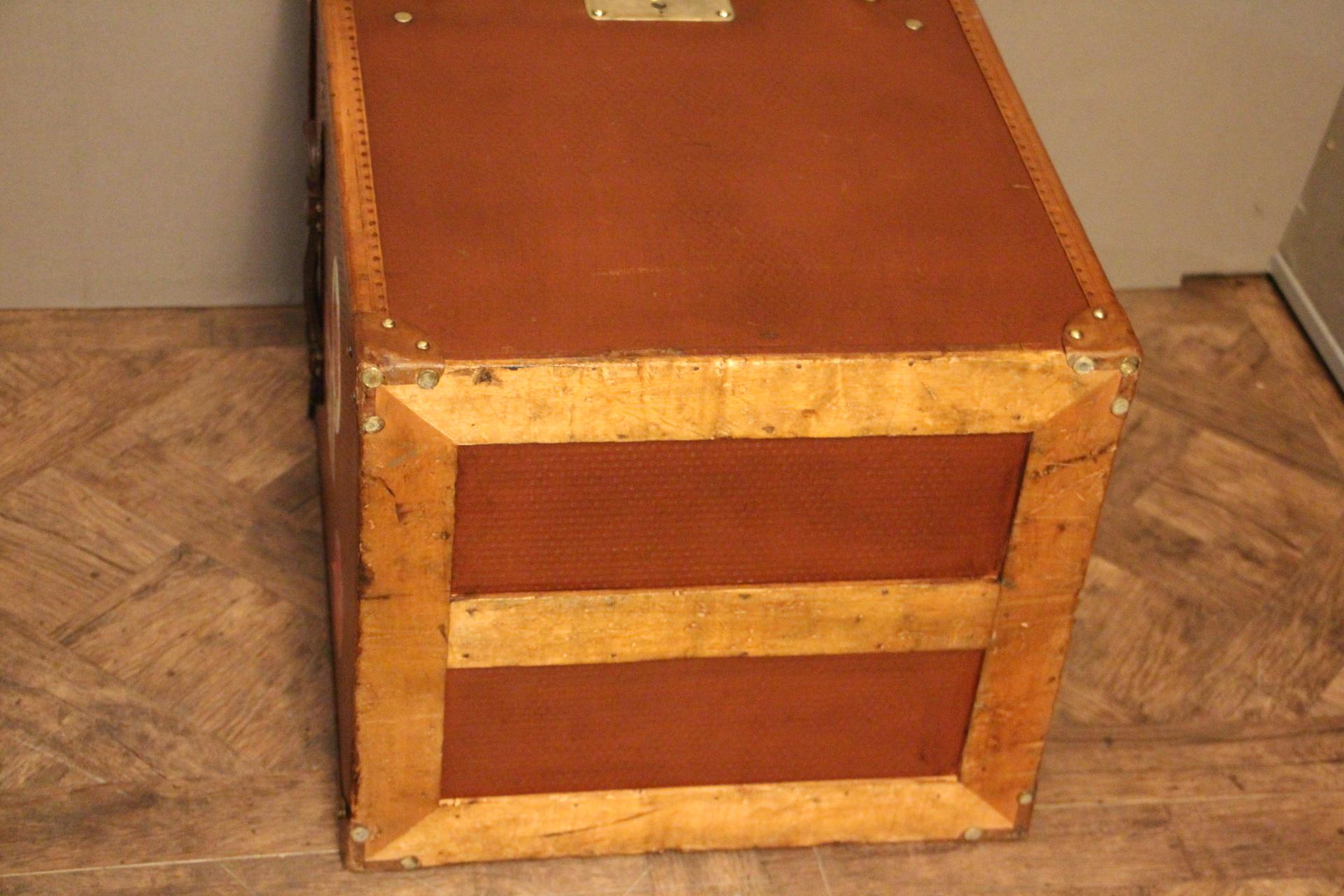 1930s French Tall Brown Canvas Hat Trunk, Hat Box 4