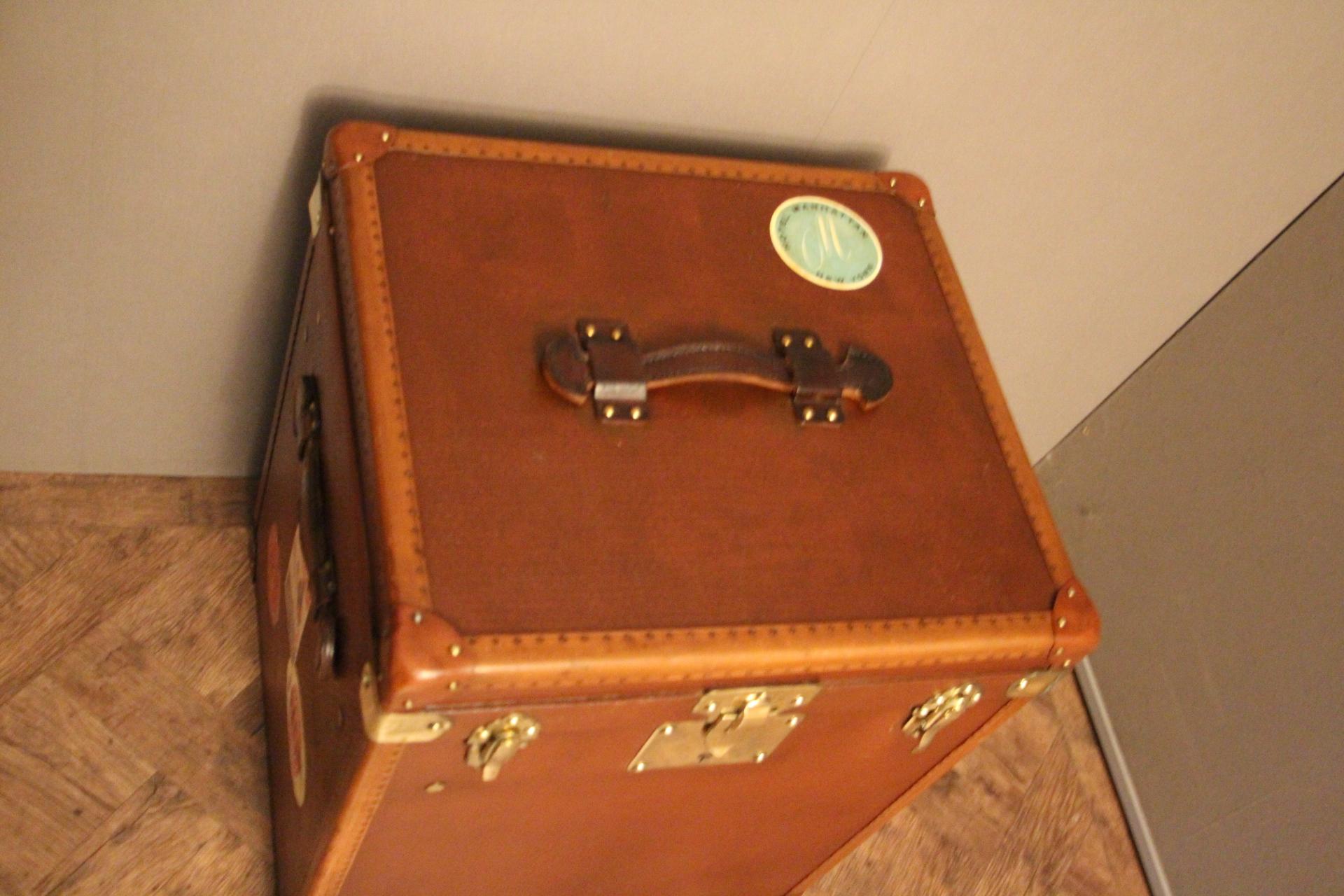 1930s French Tall Brown Canvas Hat Trunk, Hat Box 1