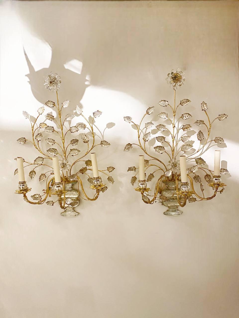 French Provincial 1930's French Three Light Bagues  Sconces For Sale