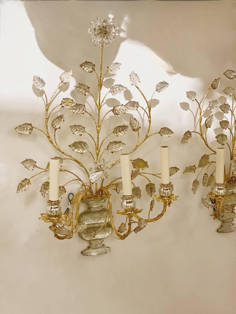 1930's French Three Light Bagues  Sconces In Good Condition For Sale In New York, NY