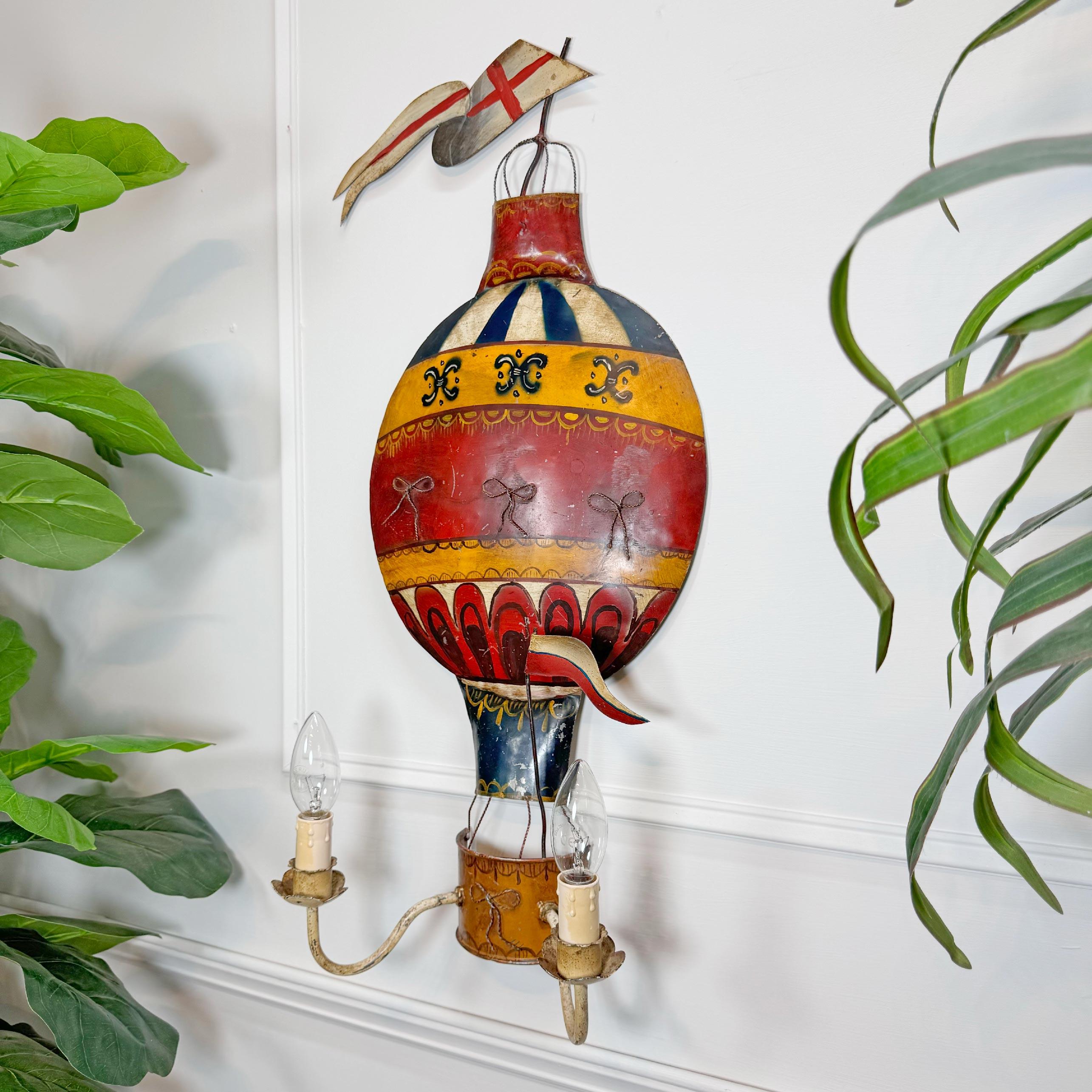 1930’s French Tole Hot Air Balloon Wall Light Sconce For Sale 5