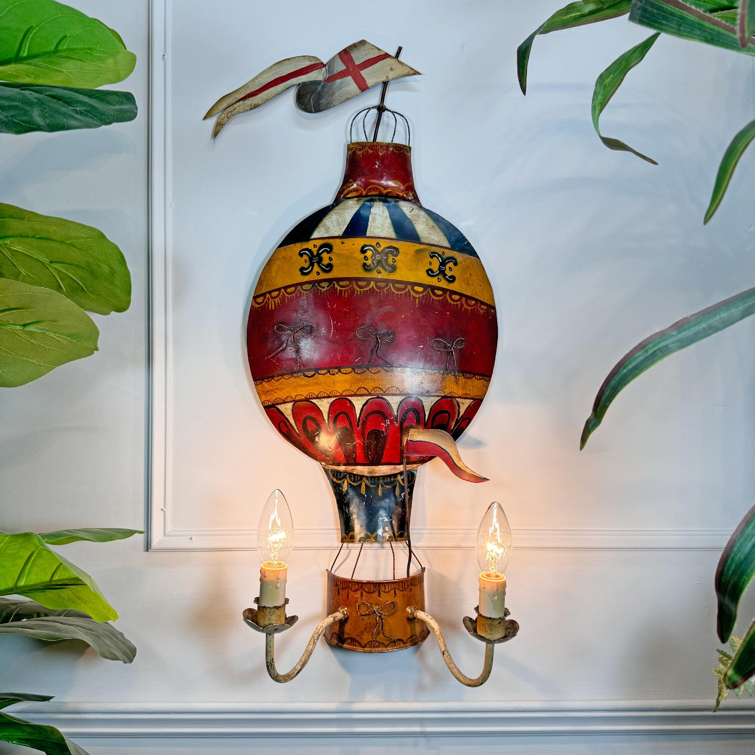Hand-Crafted 1930’s French Tole Hot Air Balloon Wall Light Sconce For Sale