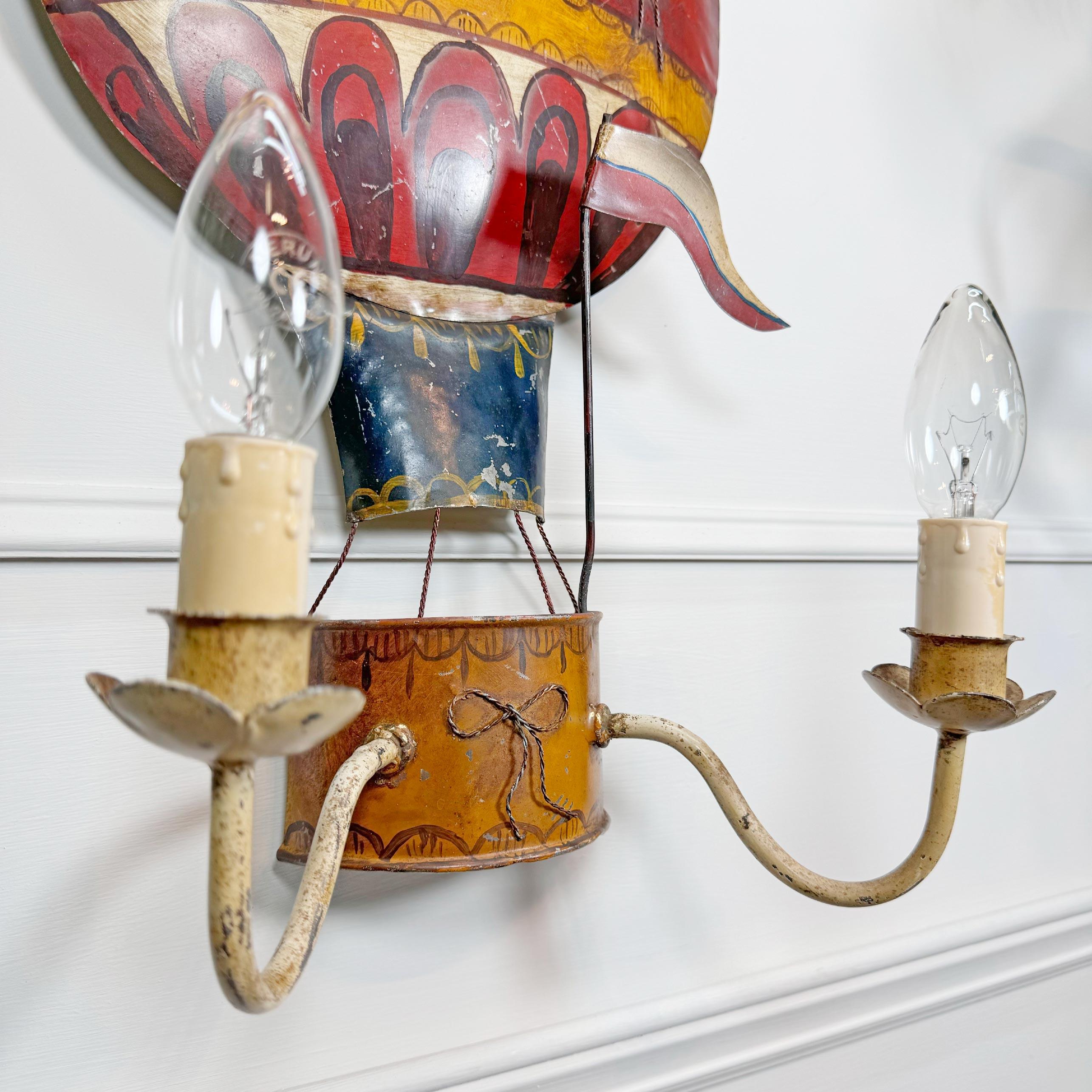 Mid-20th Century 1930’s French Tole Hot Air Balloon Wall Light Sconce For Sale