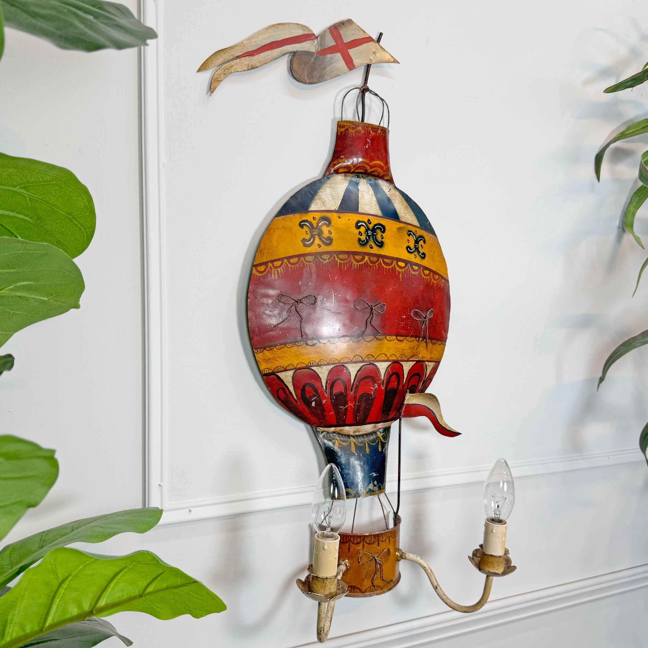 Metal 1930’s French Tole Hot Air Balloon Wall Light Sconce For Sale