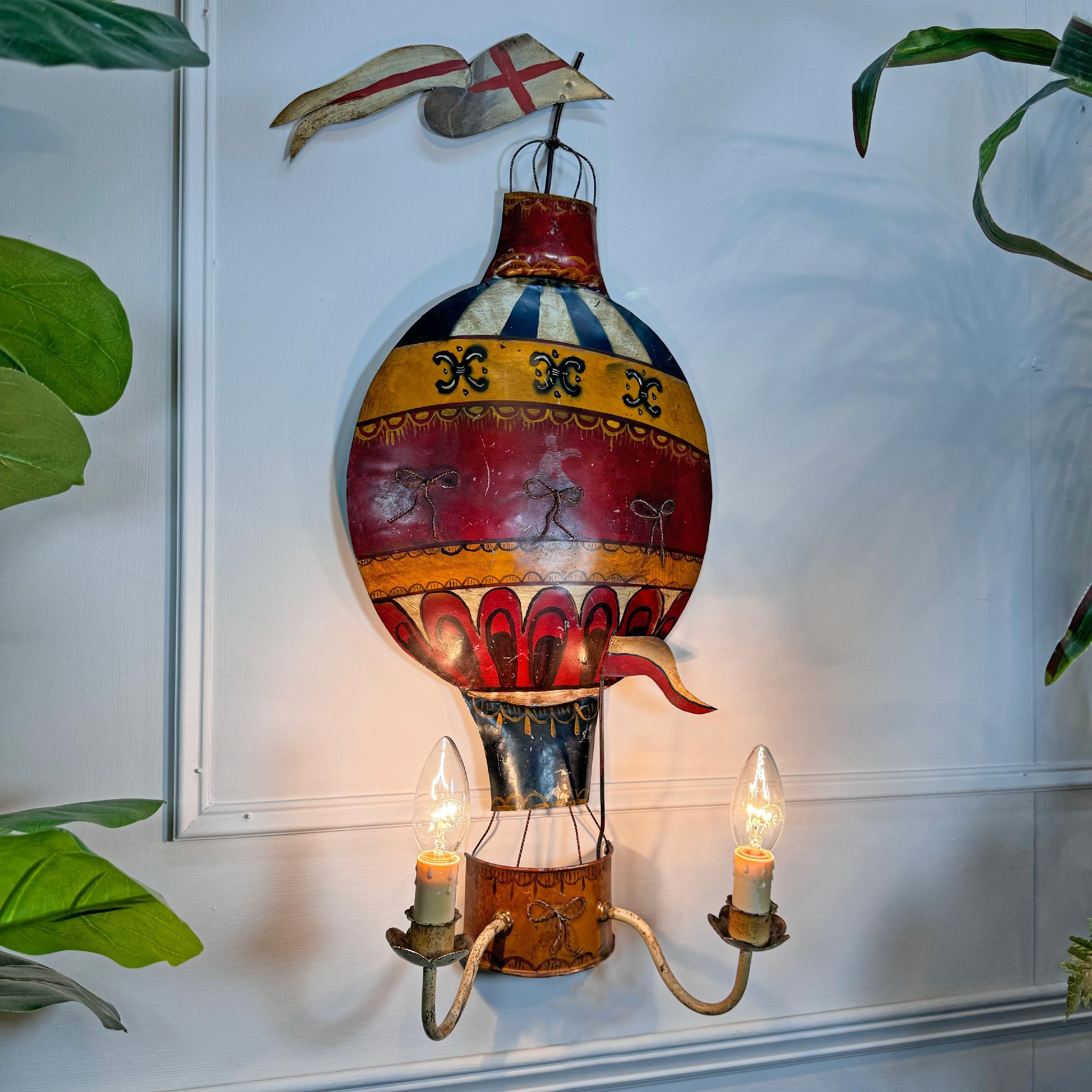 1930’s French Tole Hot Air Balloon Wall Light Sconce For Sale 1