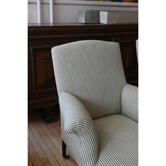1930's French Upholstered Striped Lounge Chairs