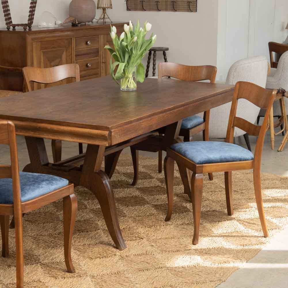 Francese Sedie da pranzo francesi con schienale ondulato in noce del 1930 in vendita