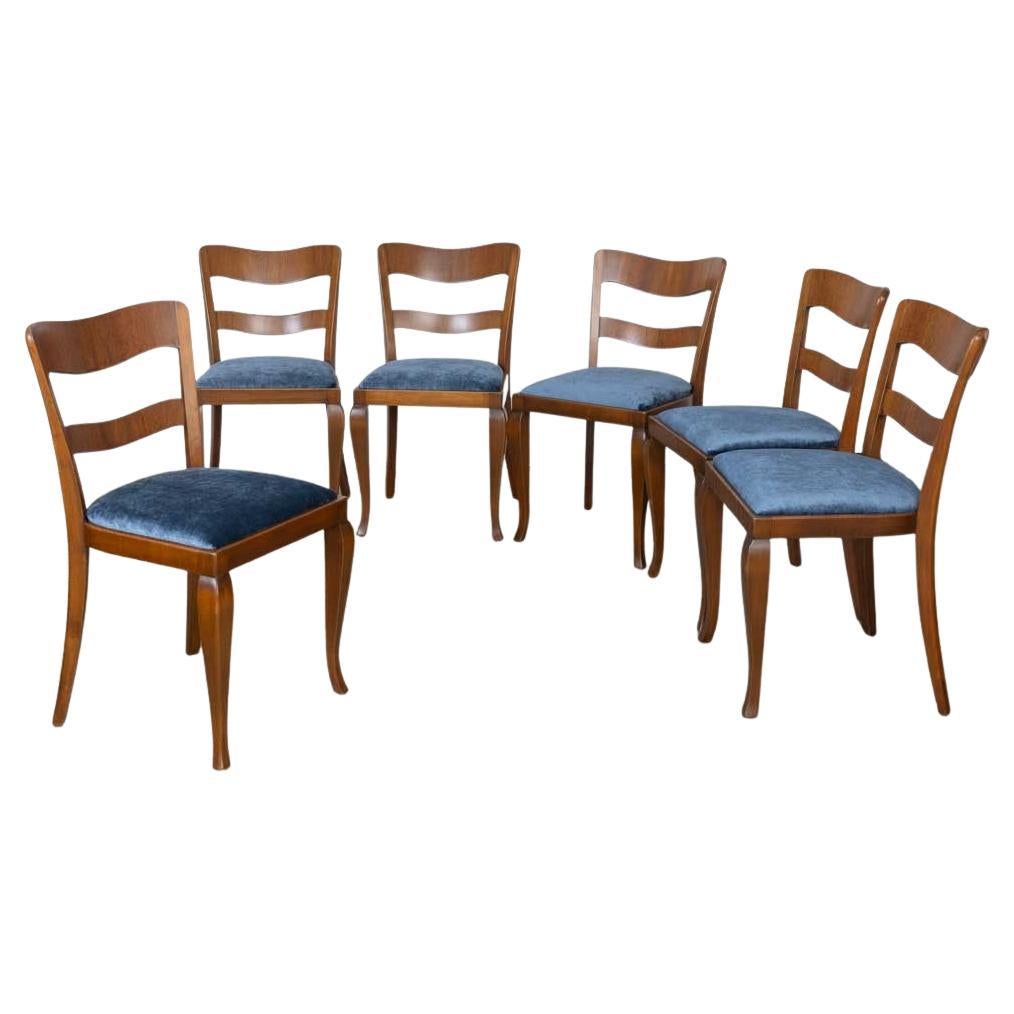 Sedie da pranzo francesi con schienale ondulato in noce del 1930 in vendita