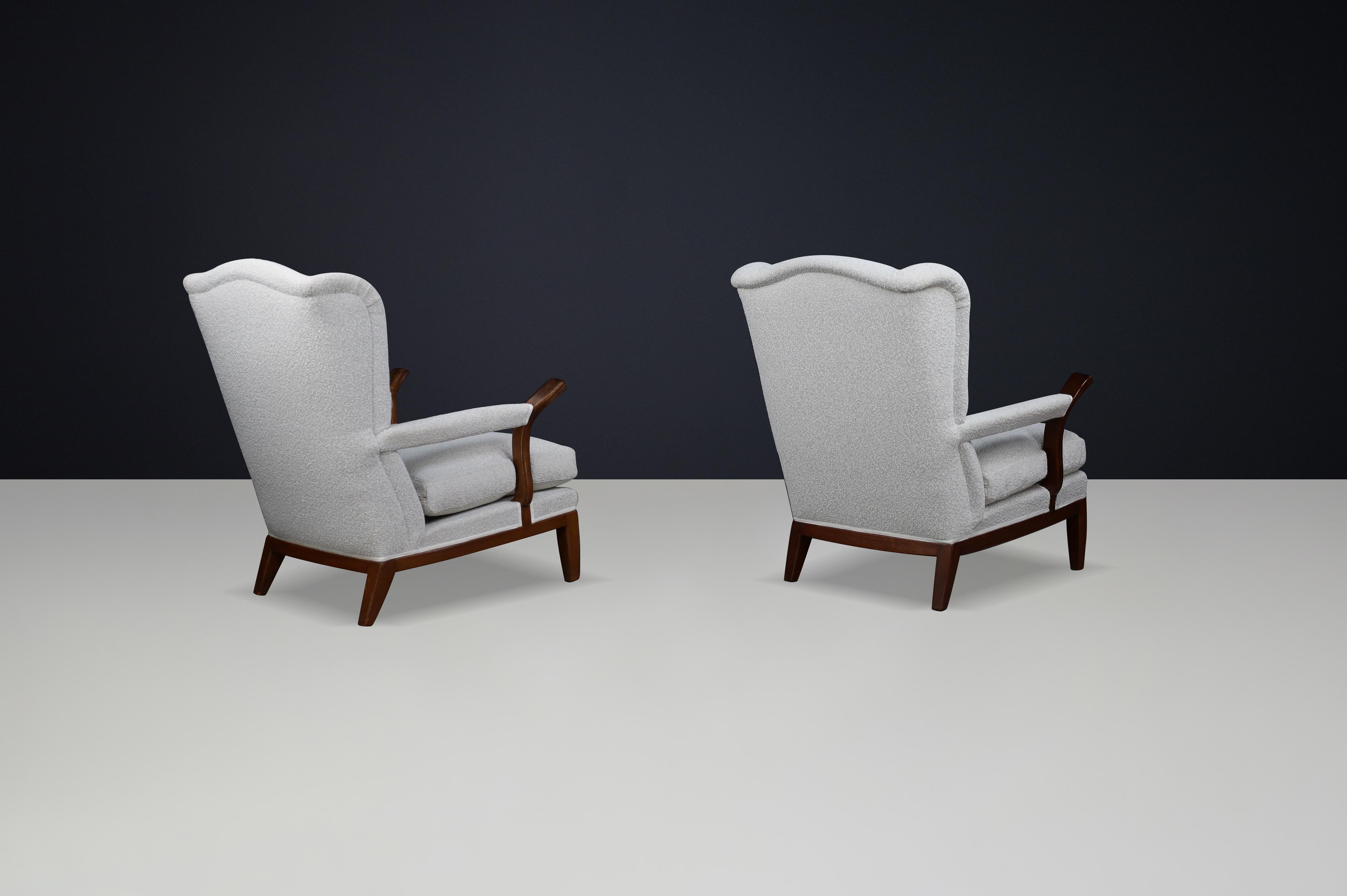1930s French Wingback Lounge Chairs in the Style of Guillerme et Chambron In Good Condition For Sale In Almelo, NL