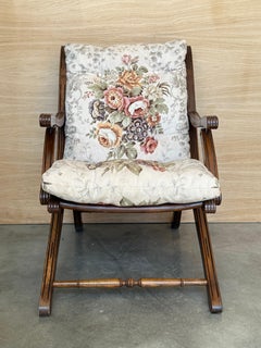 1930s French Wooden Folding Armchair with Upholstered Cushions