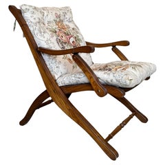 1930s French Wooden Folding Armchair with Upholstered Cushions