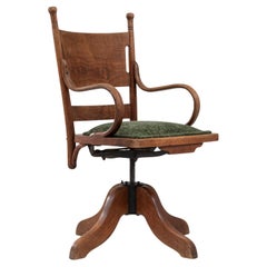 1930s French Wooden Swivel Armchair with Upholstered Seat