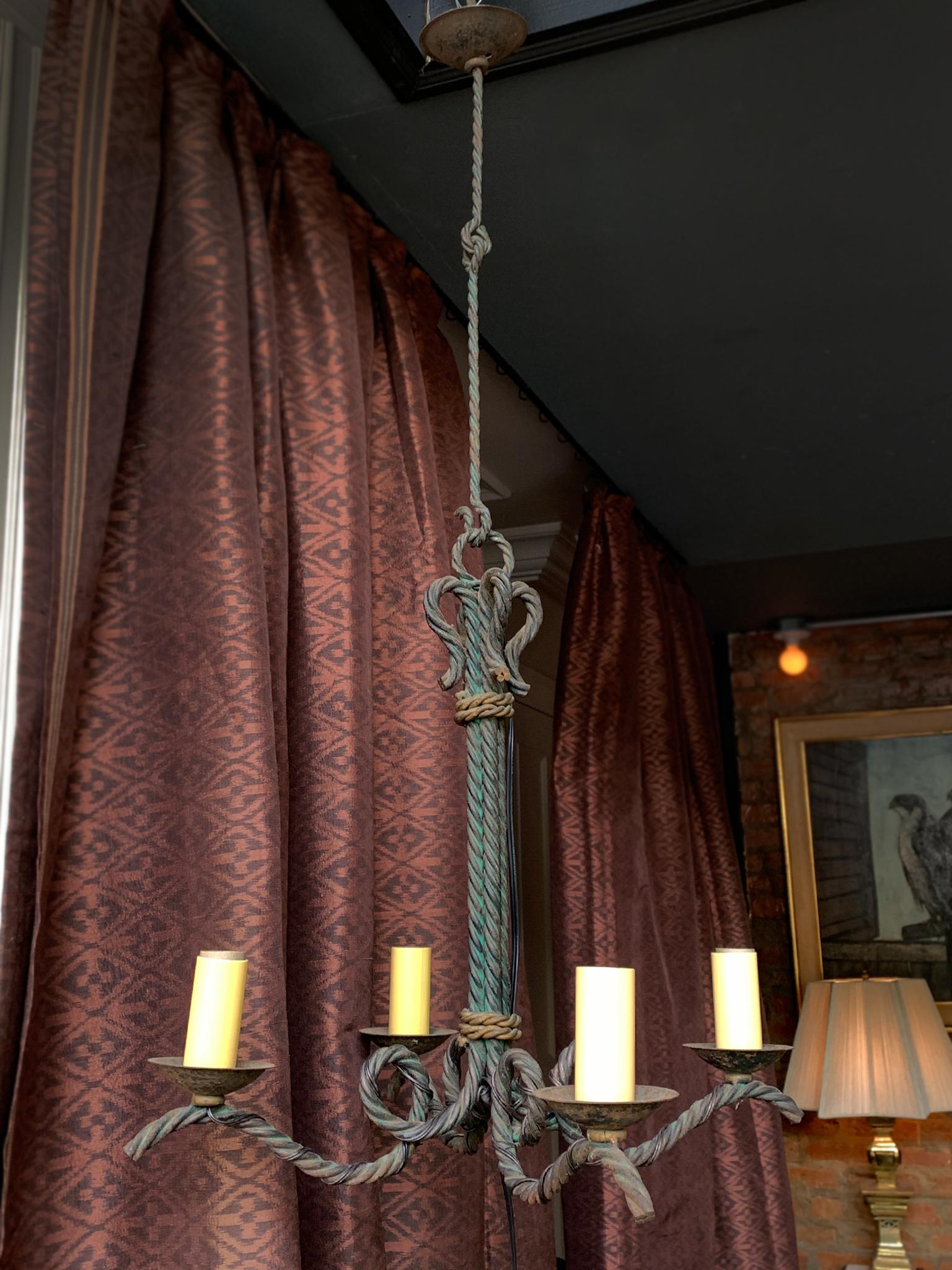 1930s, French Wrought Iron Chandelier In Good Condition For Sale In New York, NY