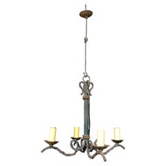 Antique 1930s, French Wrought Iron Chandelier