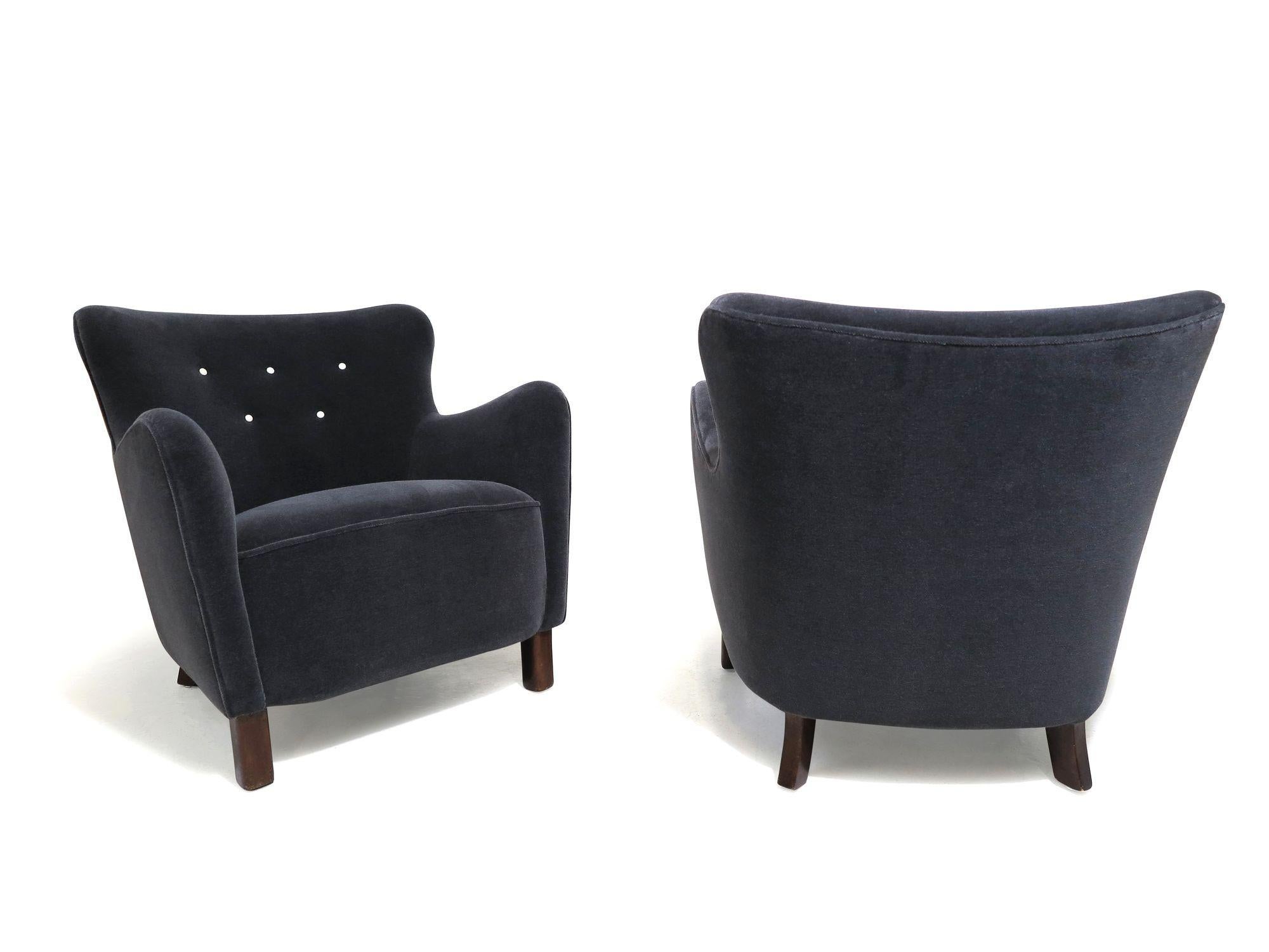 1930's Fritz Hansen Danish Lounge Chairs in New Mohair 1