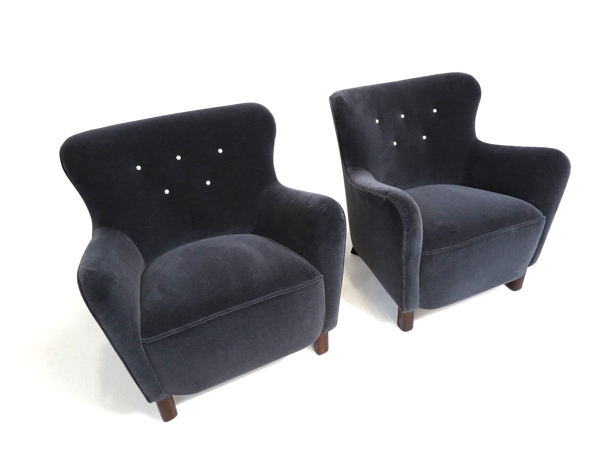 1930's Fritz Hansen Danish Lounge Chairs in New Mohair 4
