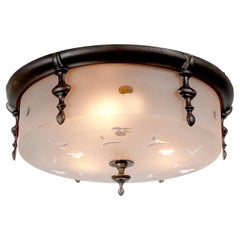 1930s Frosted Cut Glass Flush Mount Lamp