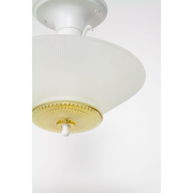 American 1930’s Frosted Glass and White Painted Metal Semi Flush Pendant For Sale