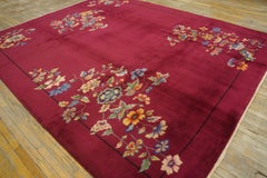 1930s Fuchsia w Open Floral Design Antique Chinese Art Deco Rug 9'x11'4" Carpet