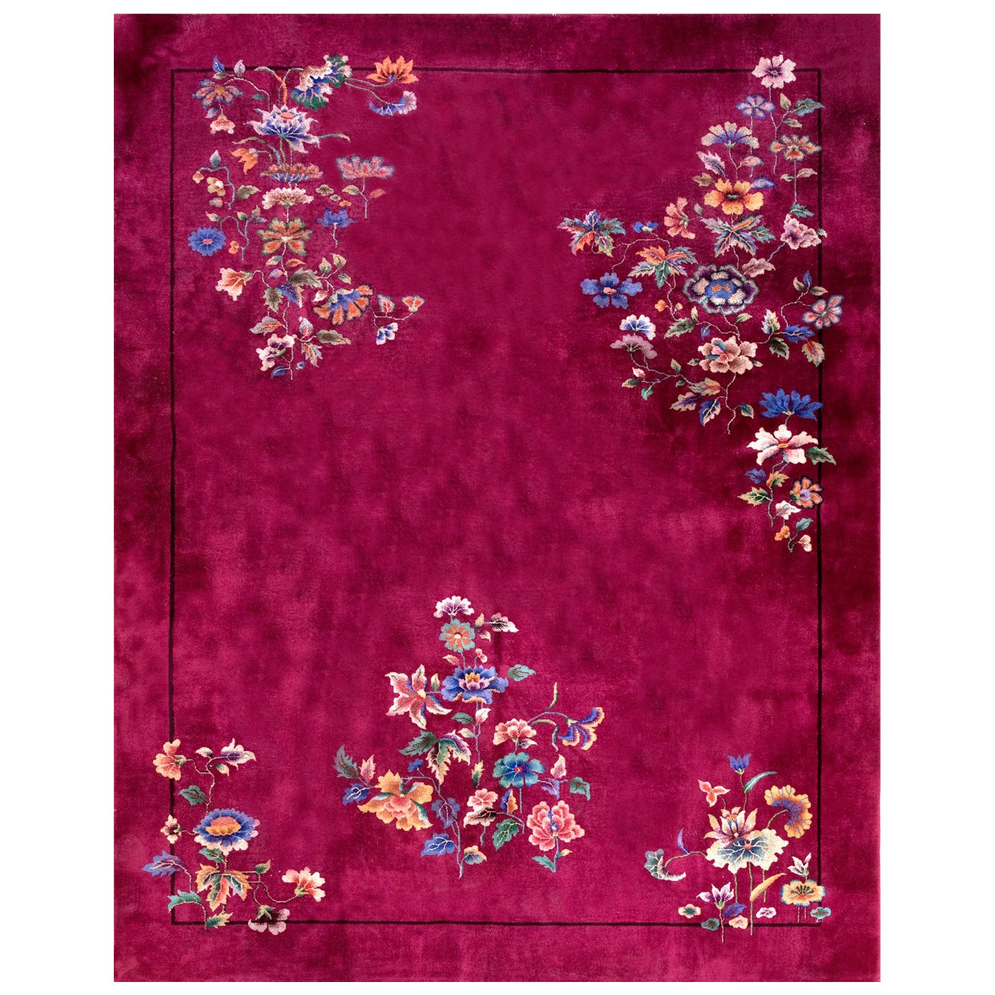 1930s Fuchsia w Open Floral Design Antique Chinese Art Deco Rug 9
x11
4" Carpet For Sale