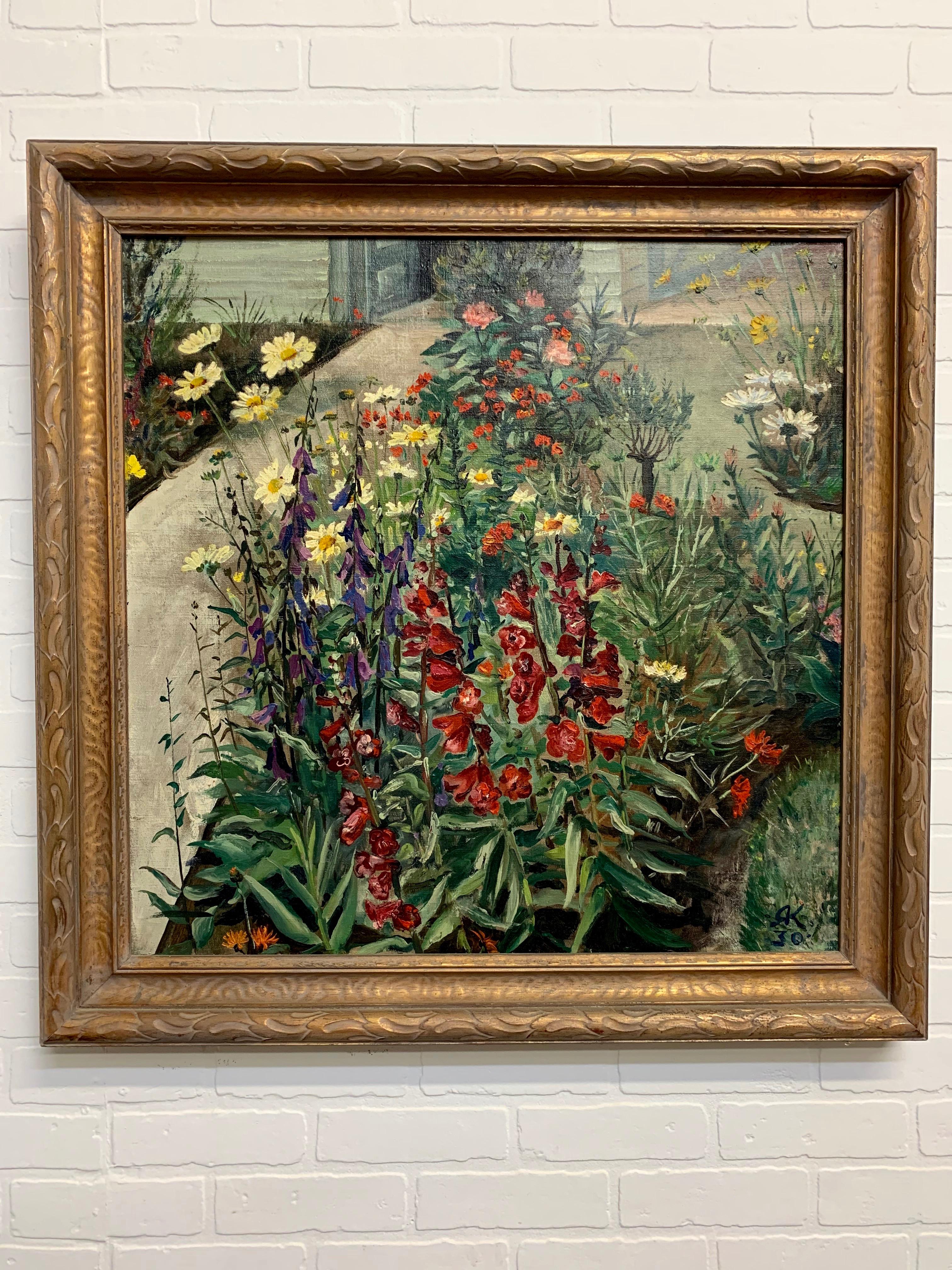 North American 1930's Garden Painting by Richard Kollorsz For Sale