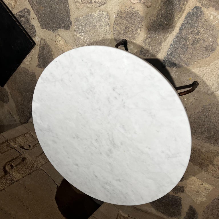 1930s Garden Table Italian Marble with Sculptural Bronze Base For Sale