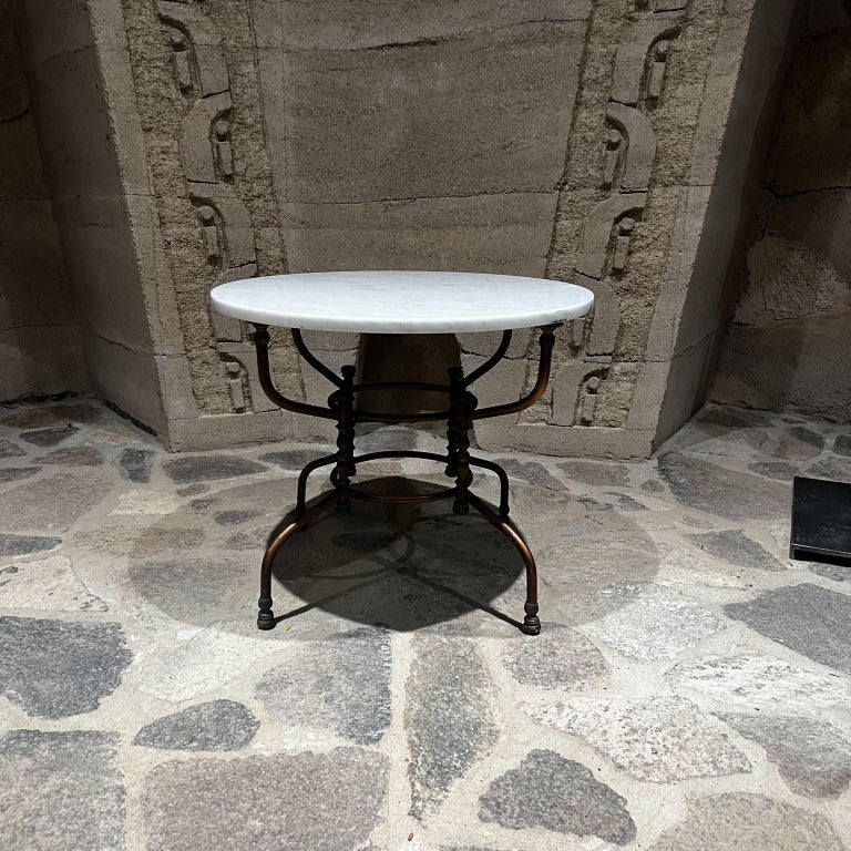1930s Garden Table Italian Marble with Sculptural Bronze Base For Sale