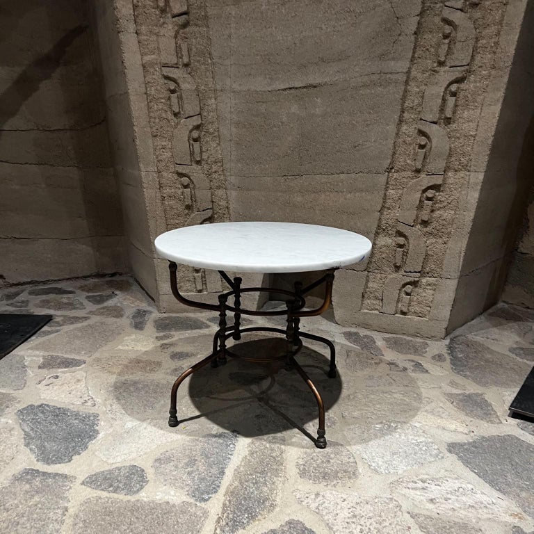 1930s Garden Table Italian Marble with Sculptural Bronze Base For Sale